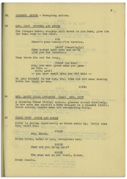 25pp. Script Dated January 1946 for the Stooges Film ''Three Loan Wolves'' -- With Annotations in Moe's Hand -- Curly's Script as Written at Top Right, Possibly Used by Both Moe & Curly -- Very Good